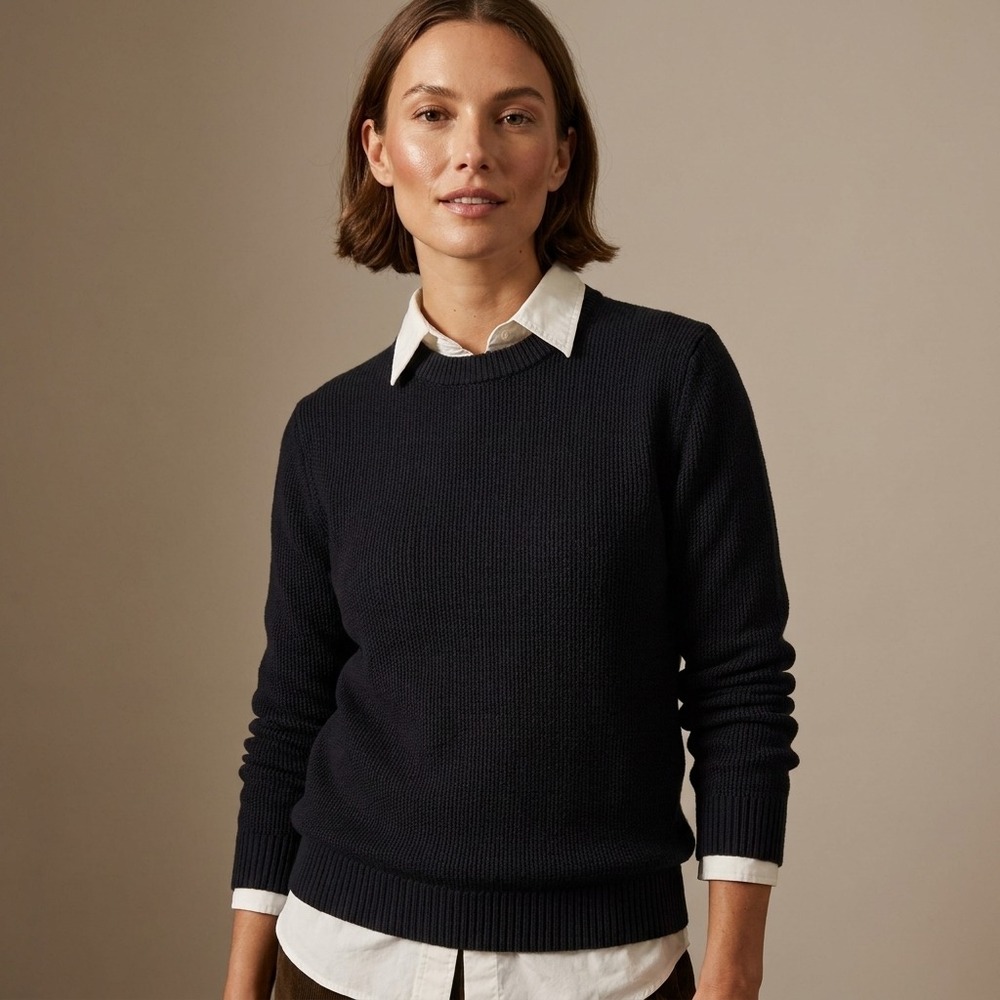REISS Women Sweater S Navy Blue Wool Blend Minimalist Quiet Luxury